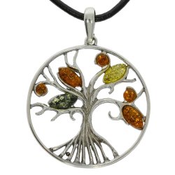 Baum des Lebens Bernstein und Silber Anh�nger