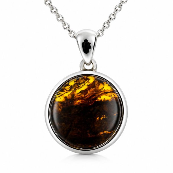 Unikt Rav Vedh�ng med Tofarvet Rav i 925 Sterling S�lv