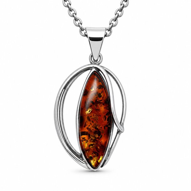 Unikt Rav Vedh�ng i 925 Sterling S�lv