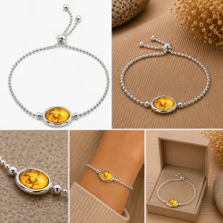 Smukt lysebrun rav-s�lvarmb�nd  