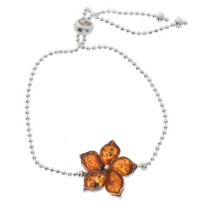 Paradisblomst - Smukt lysebrun rav-slvarmbnd  