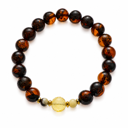 Exklusives Armband mit echtem dunklem Bernstein und einer facettierten Mittelperle
