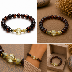 Exklusives Armband mit echtem dunklem Bernstein und einer facettierten Mittelperle