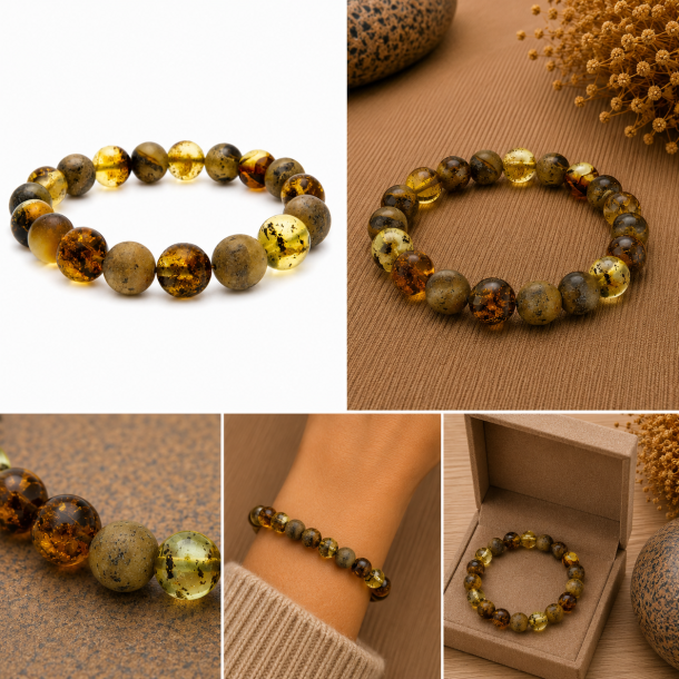 Einzigartiges Bernsteinarmband mit polierten und unpolierten Bernsteinperlen � nat�rlicher d�nischer Look