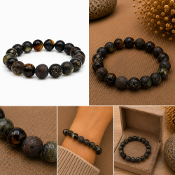 Einzigartiges Armband aus dunklem Bernstein mit polierten und matten Bernsteinperlen � roher, nat�rlicher Look