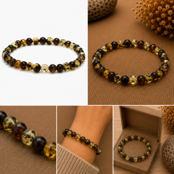 Zartes Bernsteinarmband mit kleinen dunklen Bernsteinperlen � nat�rliches mehrfarbiges Bernstein
