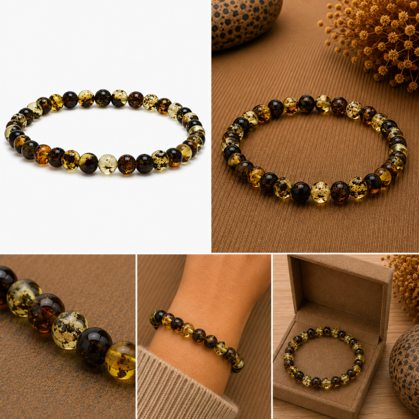 Zartes Bernsteinarmband mit kleinen dunklen Bernsteinperlen � nat�rliches mehrfarbiges Bernstein
