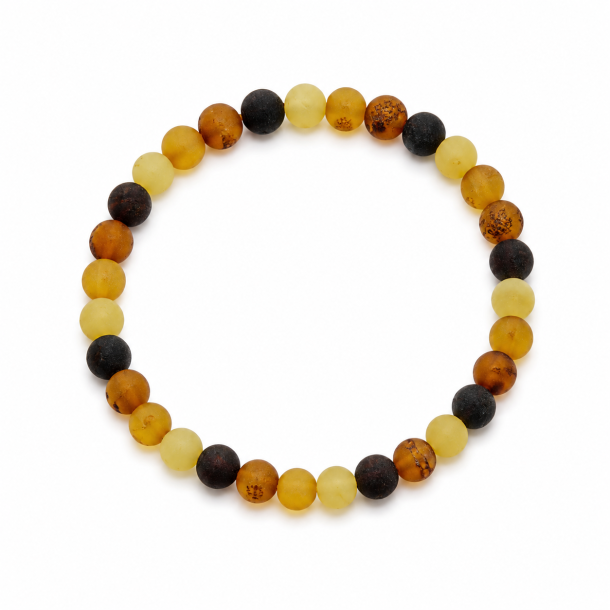 Mehrfarbiges Bernsteinarmband mit kleinen, matten Bernsteinperlen � Echtes Bernstein