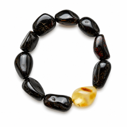 Exklusives schwarzes Bernsteinarmband mit goldenem Bernsteindetail � gro�e, naturgeformte Bernsteinst�cke