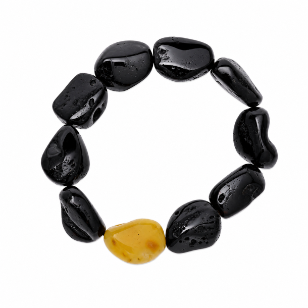 Exklusives schwarzes Bernsteinarmband mit goldenem Bernsteindetail � gro�e, naturgeformte Bernsteinst�cke