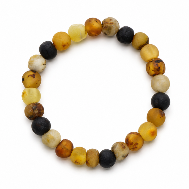 Naturbelassenes, mehrfarbiges Bernsteinarmband mit runden Perlen � mattes Echtbernstein