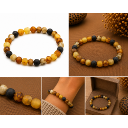 Naturbelassenes, mehrfarbiges Bernsteinarmband mit runden Perlen � mattes Echtbernstein