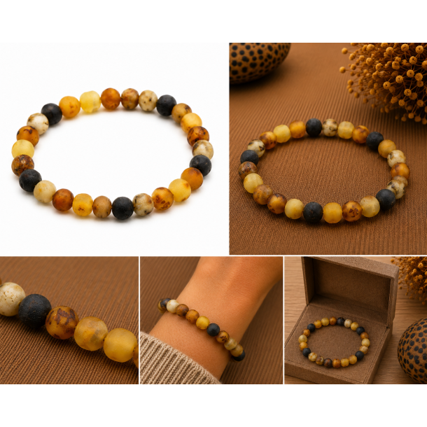 Naturbelassenes, mehrfarbiges Bernsteinarmband mit runden Perlen � mattes Echtbernstein