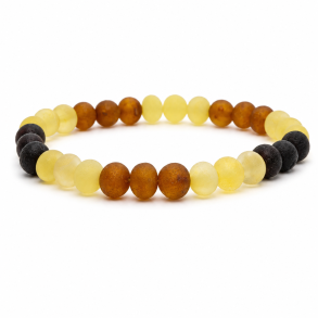 Flerfarvet Ravarmb�nd med Matte Runde Perler � Naturligt Rav