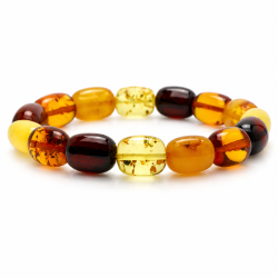 Elegantes, mehrfarbiges Bernsteinarmband mit polierten, l�nglichen Perlen � Echter Bernstein