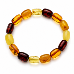 Elegantes, mehrfarbiges Bernsteinarmband mit polierten, l�nglichen Perlen � Echter Bernstein