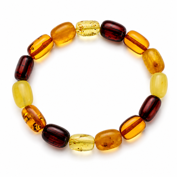 Elegantes, mehrfarbiges Bernsteinarmband mit polierten, l�nglichen Perlen � Echter Bernstein