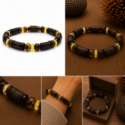 Einzigartiges Armband aus dunklem Bernstein mit verschiedenen Bernsteinperlen � Echter Bernstein
