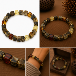 Einzigartiges Bernsteinarmband mit quadratischen Bernsteinperlen � nat�rliche Bernsteint�ne