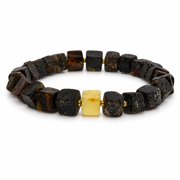 Einzigartiges Armband aus dunklem Bernstein mit quadratischen Bernsteinperlen � rustikales nordisches Design