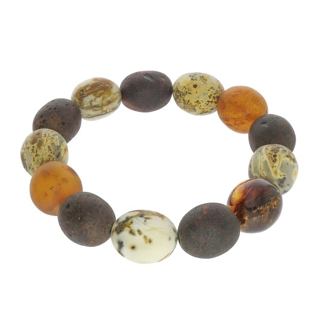 Unik Ravarmbnd Med Forskellige Olivenformet Ravperler