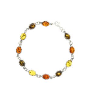 Fin Slvarmbnd Med Ovale Rav Elementer