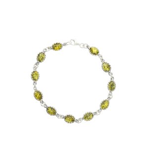 Fin Slvarmbnd Med Ovale Rav Elementer