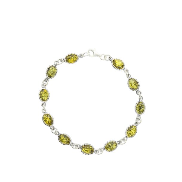 Fin Slvarmbnd Med Ovale Rav Elementer