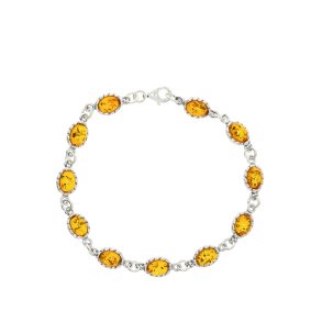 Fin Slvarmbnd Med Ovale Rav Elementer