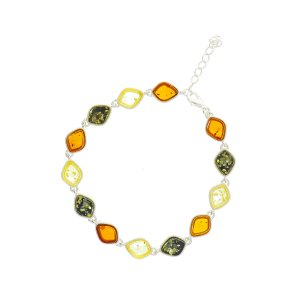 Fin Slvarmbnd Med Bladeformet Rav Elementer