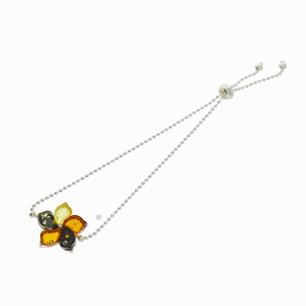 Smukt blomsterarmbnd i forskellige farver af rav og slv 
