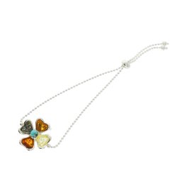 Fireklver armbnd i forskellige farver af rav, turkis og slv 