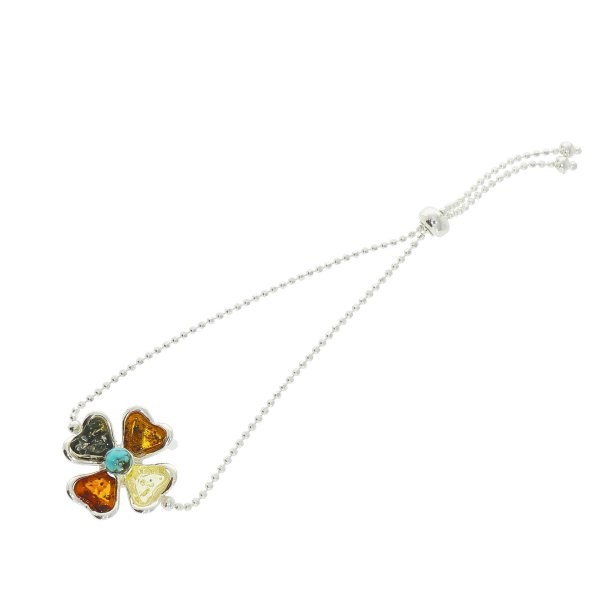 Fireklver armbnd i forskellige farver af rav, turkis og slv 