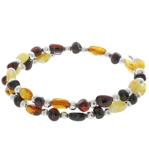 Drahtarmband verziert mit echten Bernsteinperlen