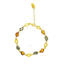 Fin Forgyldt trefarvet gte rav Armbnd 