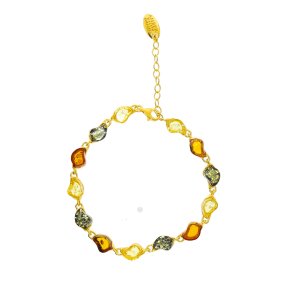 Fin Forgyldt trefarvet gte rav Armbnd 