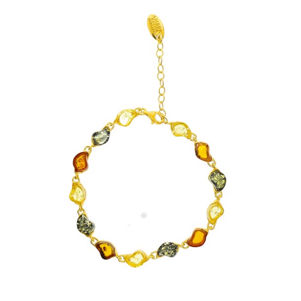 Fin Forgyldt trefarvet gte rav Armbnd 