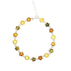 Farverigt armbnd med lille blomst af rav og slv