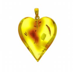 gte rav Hjerte  med forgyldt lse / Real amber heart