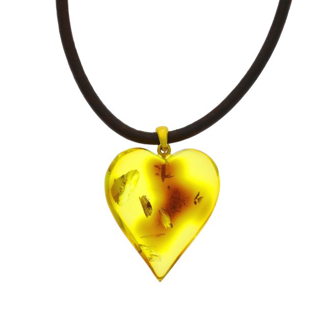 gte rav Hjerte  med forgyldt lse / Real amber heart
