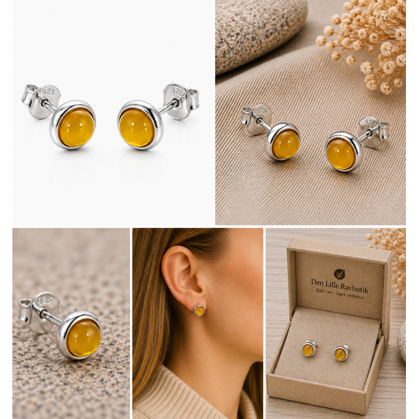 Runde M�lkeravs �reringe / Amber earrings 
