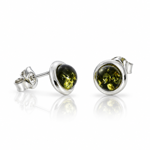 Runde �restikker med �gte Gr�n Rav og S�lv � Elegant Klassisk Design