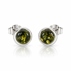 Runde �restikker med �gte Gr�n Rav og S�lv � Elegant Klassisk Design