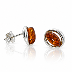 Moderne Ovale Rav �restikker med Cognac Rav og S�lv
