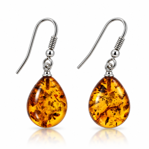 Elegante Dr�be Rav�reringe i 925 Sterling S�lv � Gyldent Cognac Rav