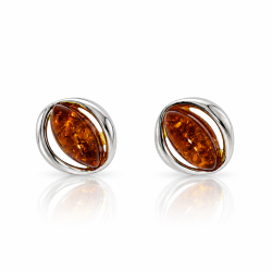 Moderne Ovale Rav �restikker med Cognac Rav og S�lv