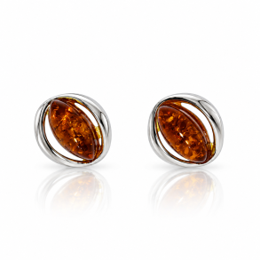 Moderne Ovale Rav �restikker med Cognac Rav og S�lv
