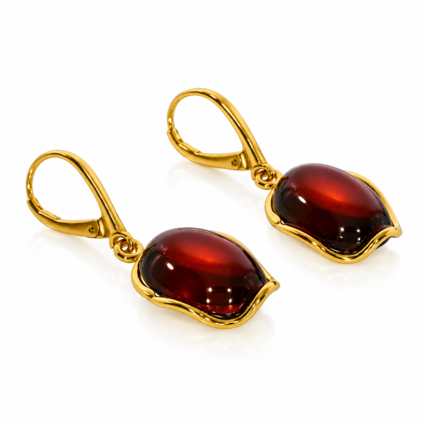 Klassiske H�ndlavet Ovale Rav �reringe i 925 Sterling S�lv � M�rk Cognac Rav