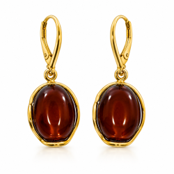 Klassiske H�ndlavet Ovale Rav �reringe i 925 Sterling S�lv � M�rk Cognac Rav