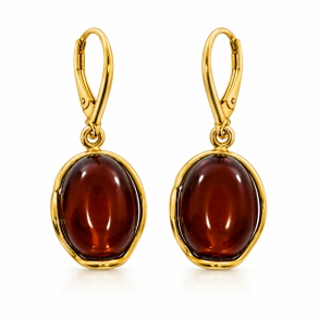 Klassiske H�ndlavet Ovale Rav �reringe i 925 Sterling S�lv � M�rk Cognac Rav
